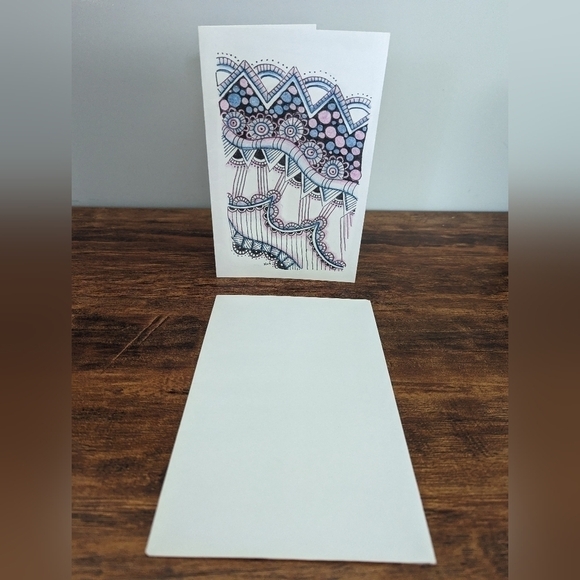 🌻5/$20 Handmade Floral Zentangle Card-Blue, Purple & Black-Floral Birthday/Gift - Picture 2 of 4